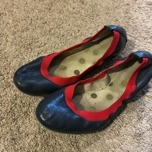 Boden navy red Leather Foldable Ballet Flats  Size 39/8